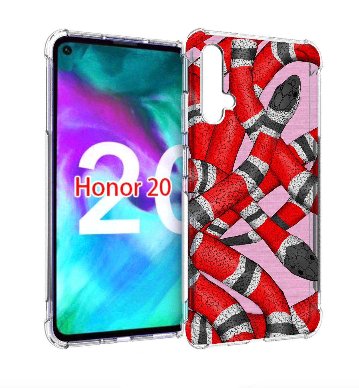 

Чехол бампер MyPads змея-красно-черно-белый для Honor 20, Прозрачный, Tocco