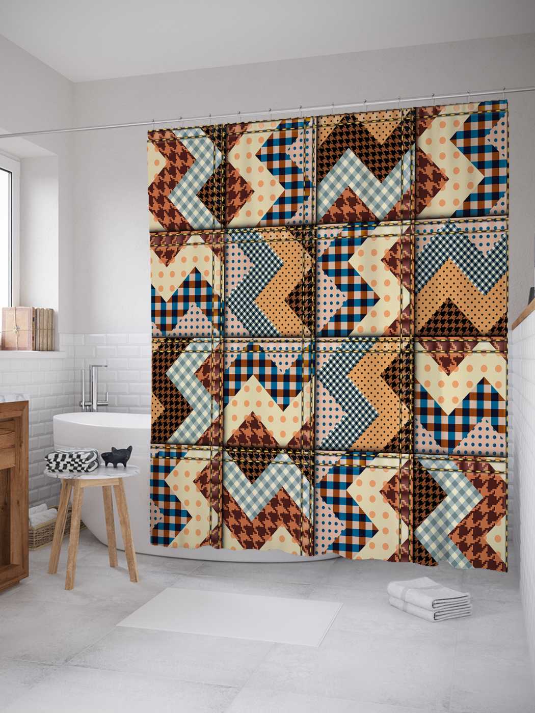 

Штора для ванной JoyArty "Зигзаги со швами" из сатена, 180х200 см с крючками, Коричневый