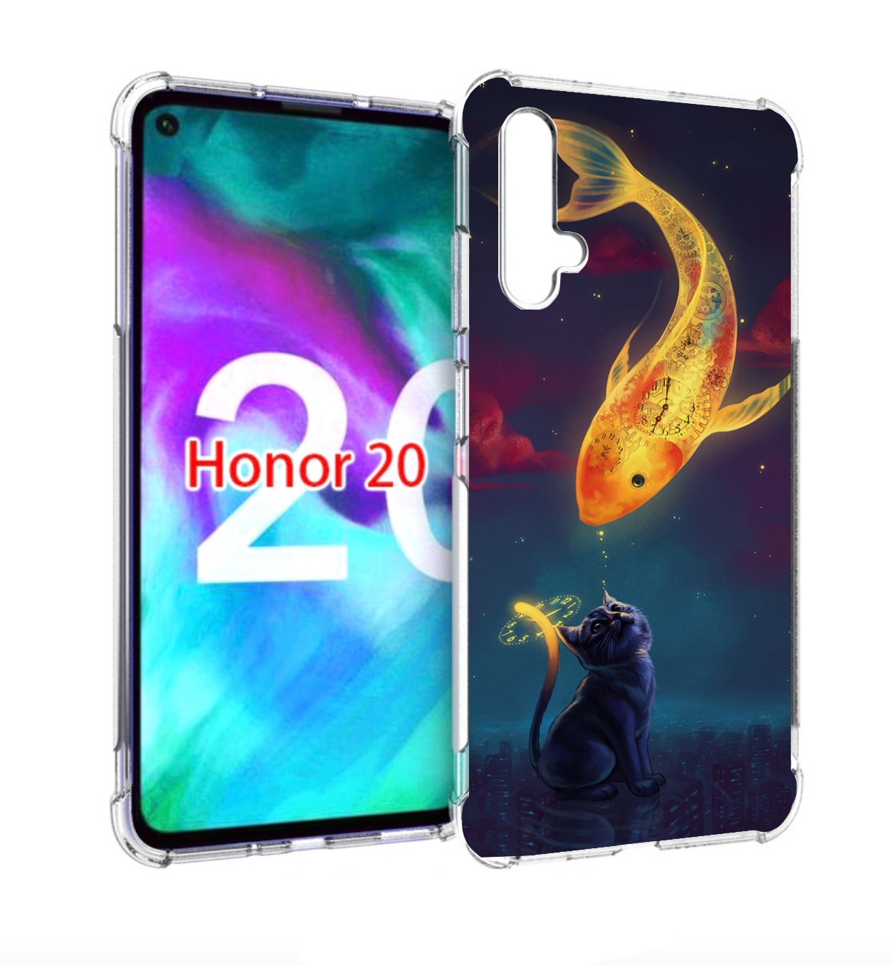 

Чехол бампер MyPads золотая-рыбка-часовая для Honor 20 Honor, Прозрачный, Tocco