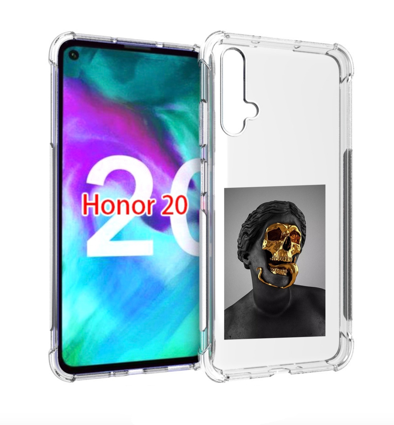 

Чехол бампер MyPads золотой череп в статуе для Honor 20, Прозрачный, Tocco