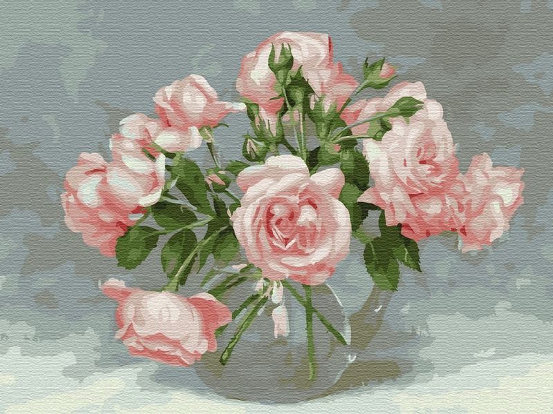 фото Картина по номерам с цветной схемой на холсте 30х40 бузин. розовая симфония 20 цветов molly