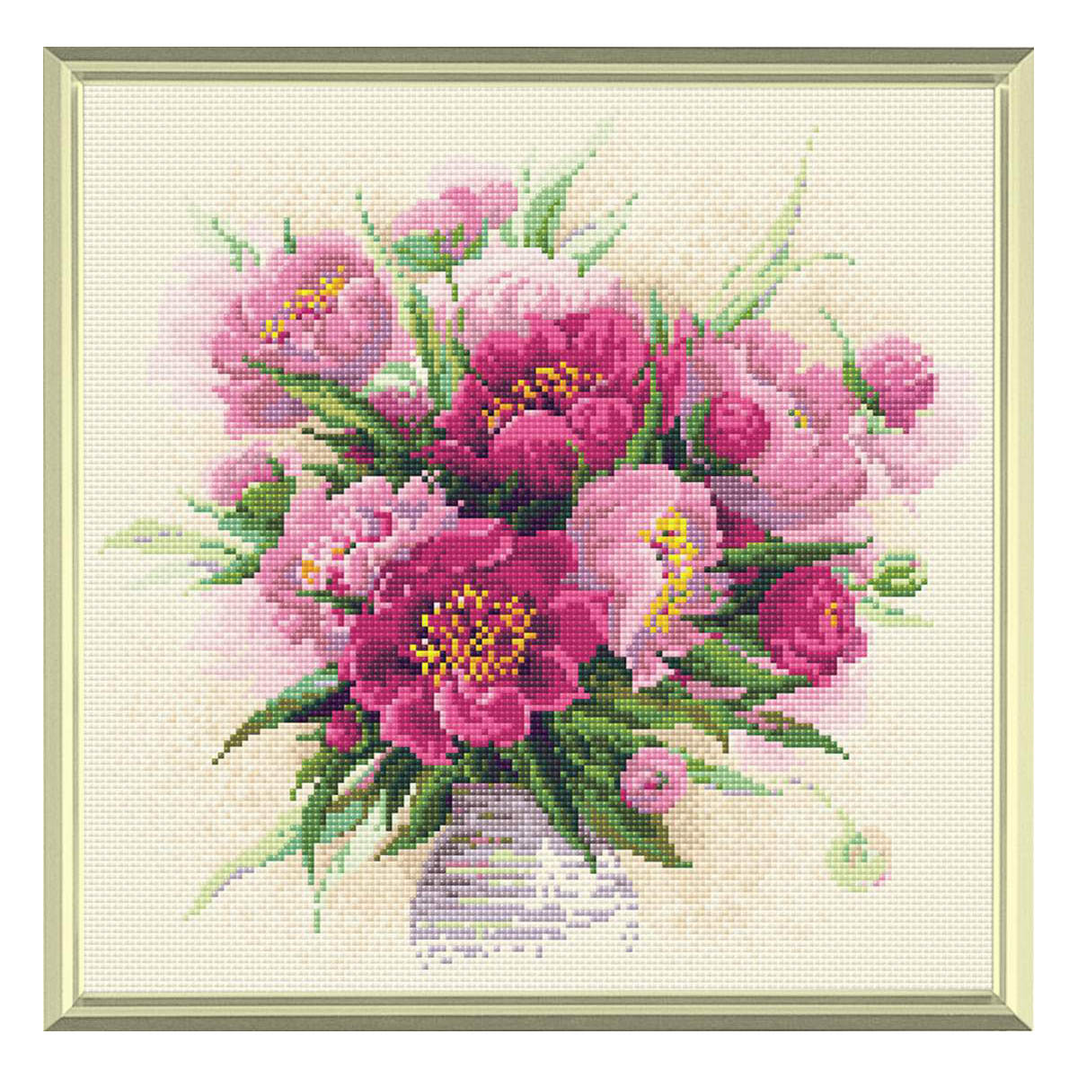 

Алмазная вышивка Риолис Пионы в вазе, 38x38 см, Пионы в вазе