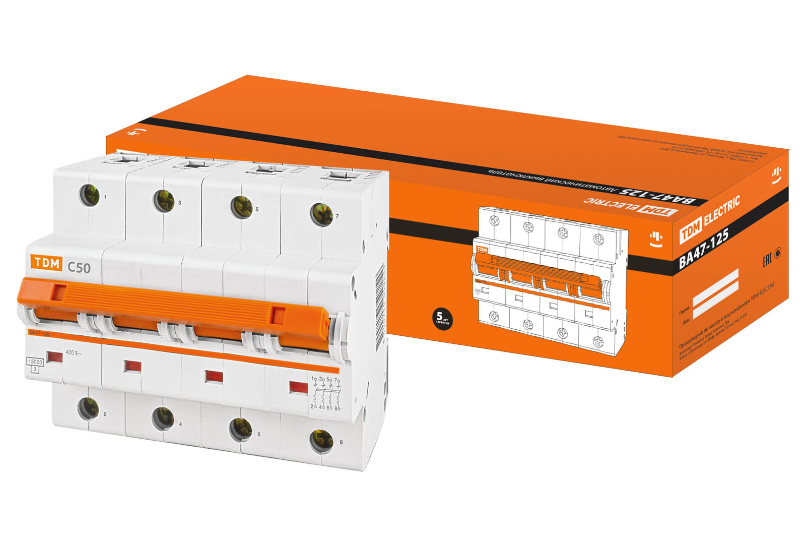 фото Автоматический выключатель tdm electric ва47-125 4р 50а 15ка х-ка с sq0208-0092