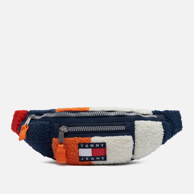 фото Поясная сумка унисекс tommy jeans heritage colorblock sherpa bumbag синяя