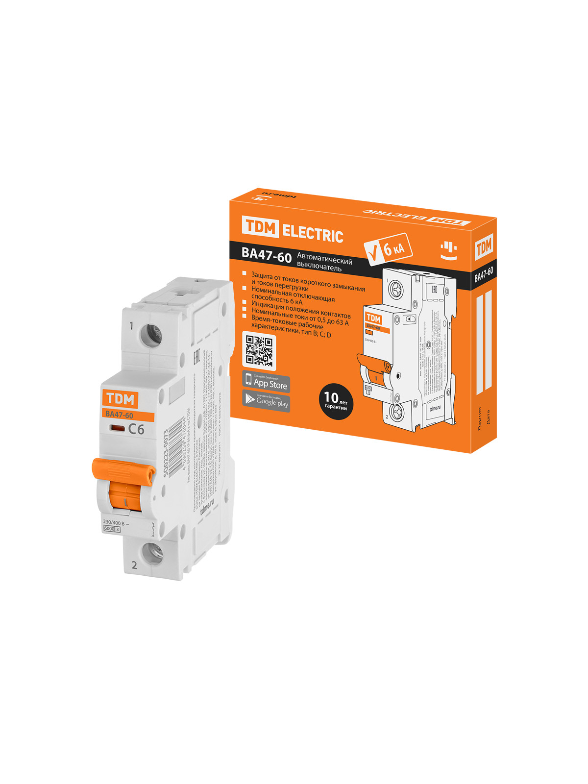 

Автоматический выключатель TDM ELECTRIC ВА47-60 1Р 6А 6кА х-ка С SQ0223-0073, TDM ELECTRIC-9