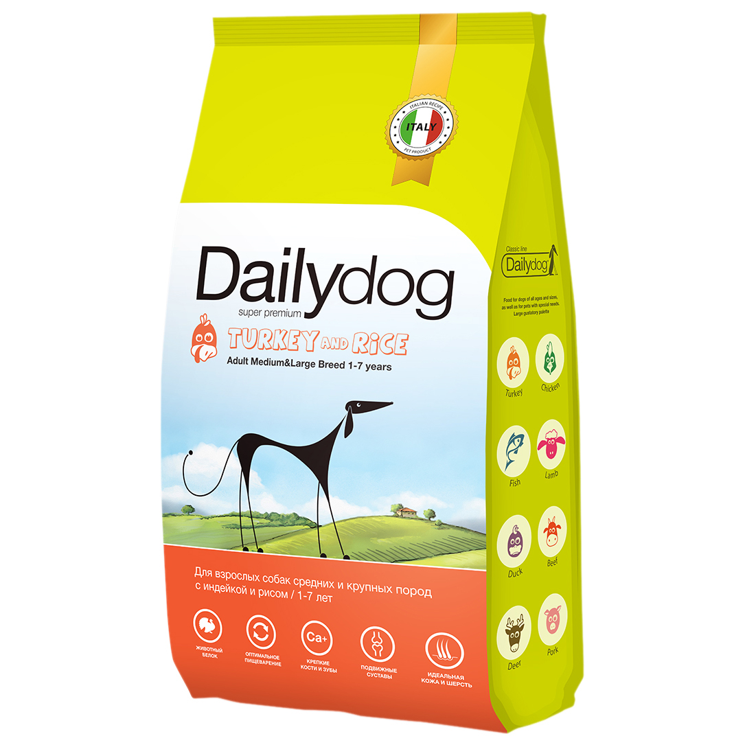 Сухой корм для средних, крупных собак Dailydog Adult с индейкой и рисом, 3 кг