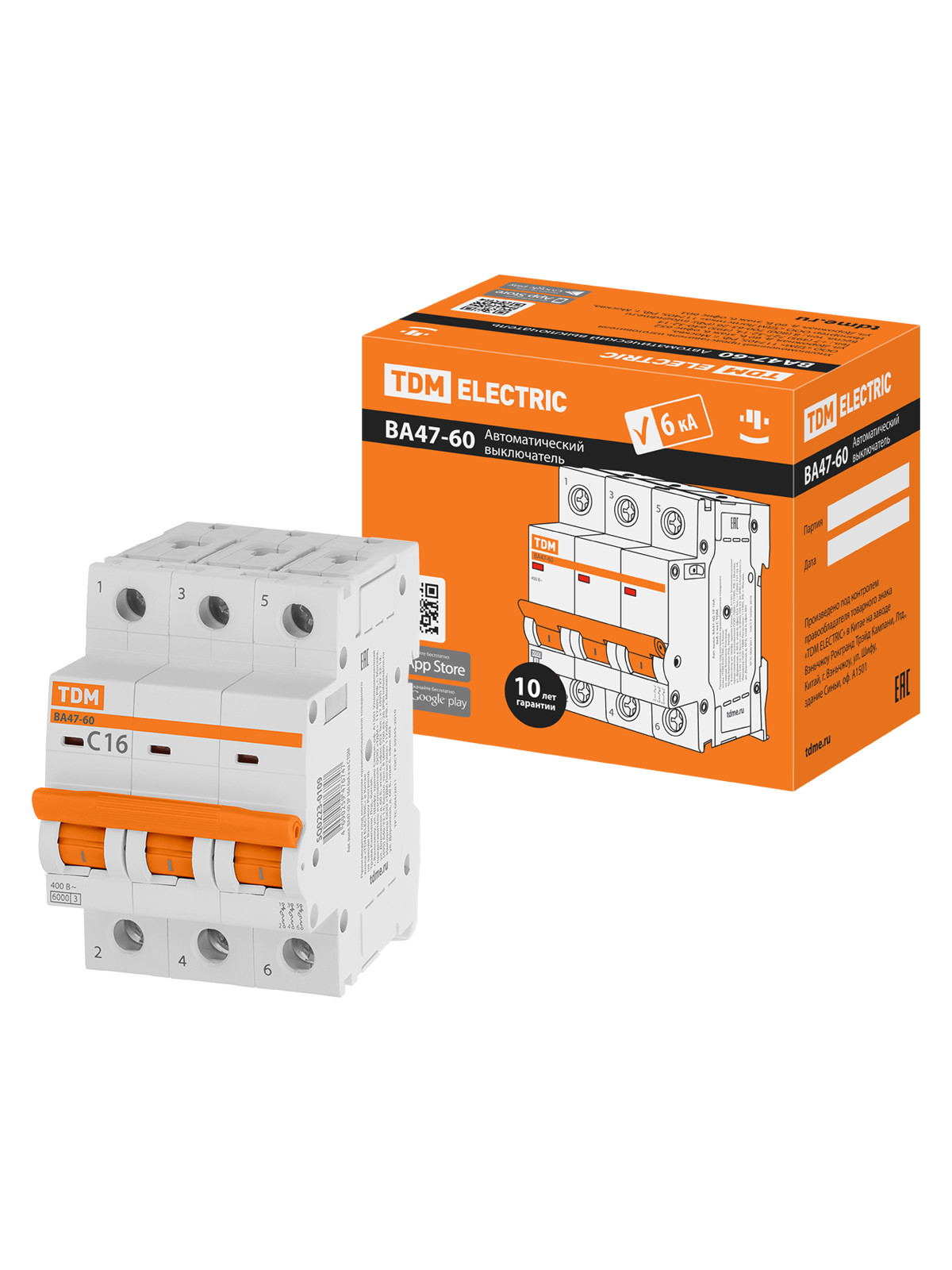 

Автоматический выключатель TDM ELECTRIC ВА47-60 3Р 16А 6кА х-ка С SQ0223-0109, TDM ELECTRIC-9
