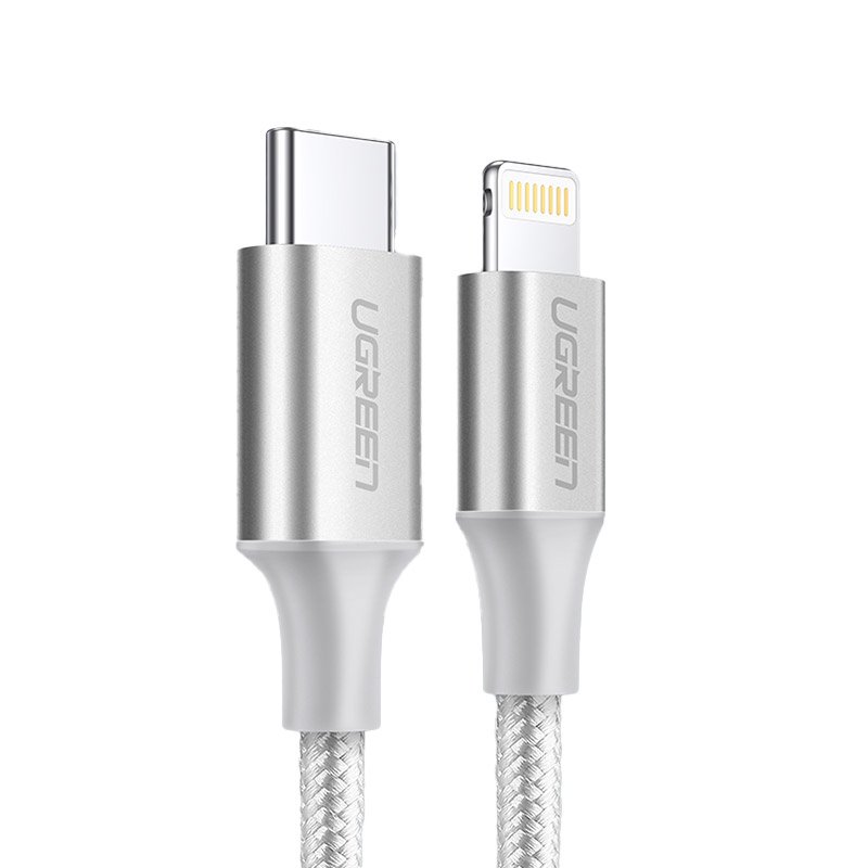 фото Кабель ugreen usb-c to lightning m/m shell braided 1m us304 (silver) (70523)