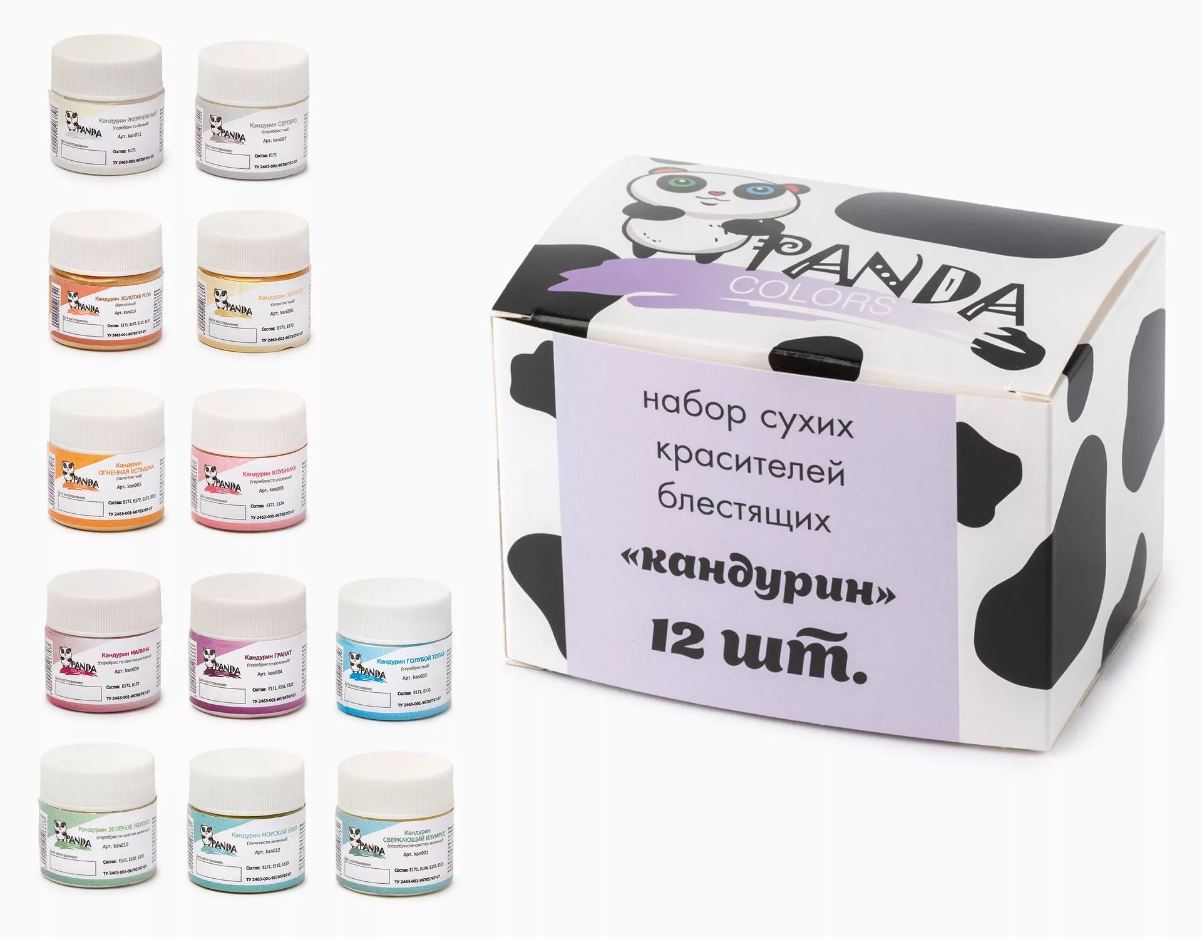 

Набор пищевых красителей Panda Colors сверкающие шиммер, 12 шт х 7 г
