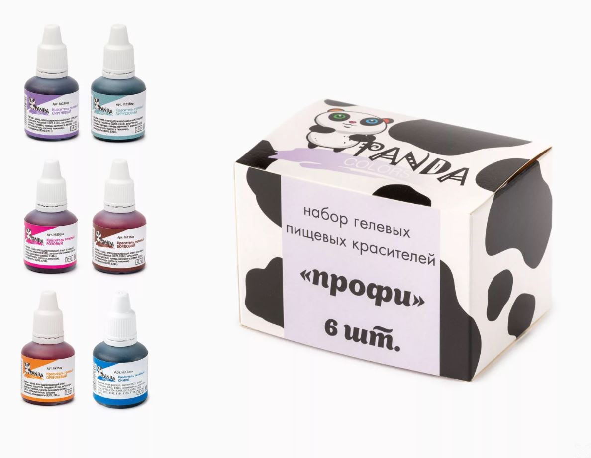 

Набор гелевых пищевых красителей Panda Colors Профи, 6 шт х 15 г