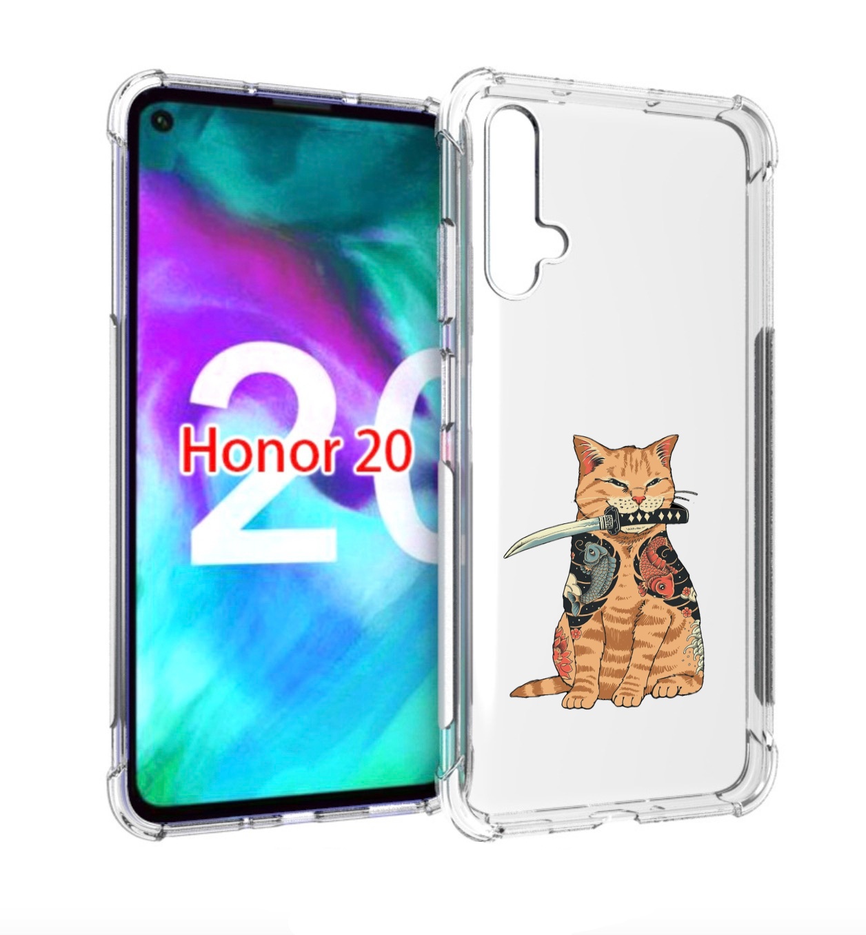 

Чехол бампер MyPads кот-с-катаной для Honor 20, Прозрачный, Tocco