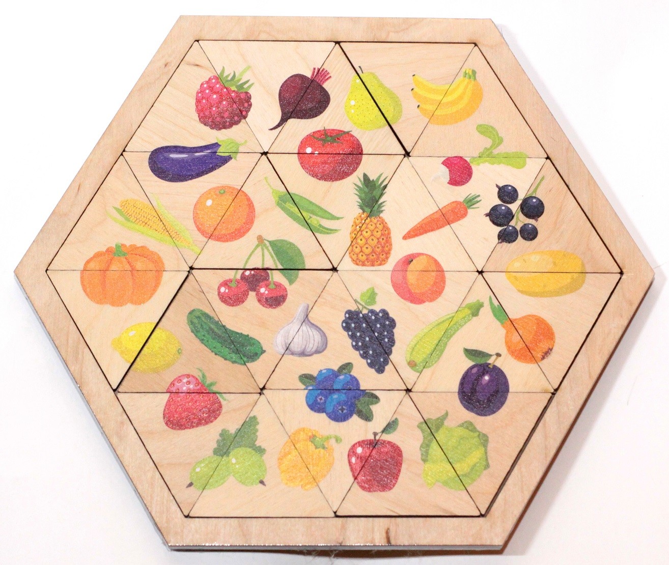 Пазл деревянный Занимательные треугольники. Овощи, фрукты, ягоды Десятое королевство 00778