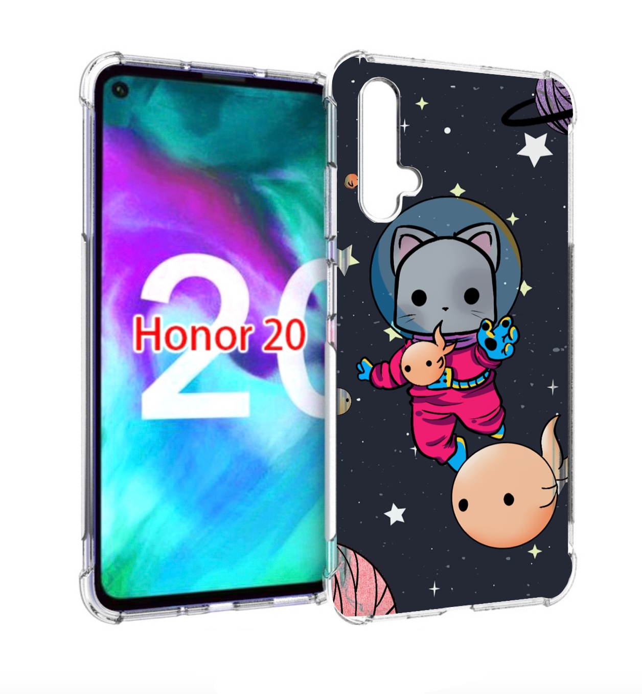 

Чехол бампер MyPads котик-с-рыбкой-в-космосе для Honor 20, Прозрачный, Tocco