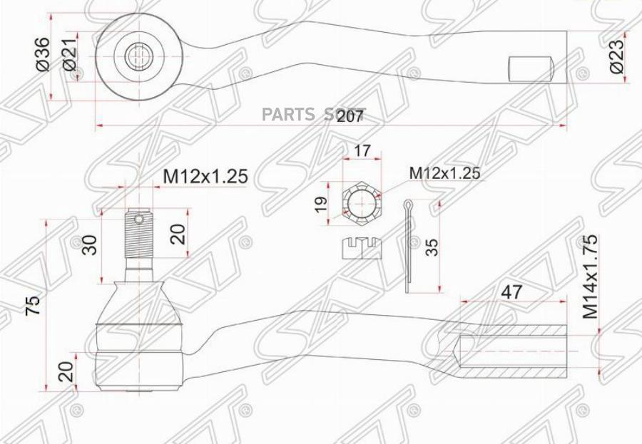 

Sat St-45047-29125 Наконечник Рулевой Toyota Avensis 00- Lh 1Шт