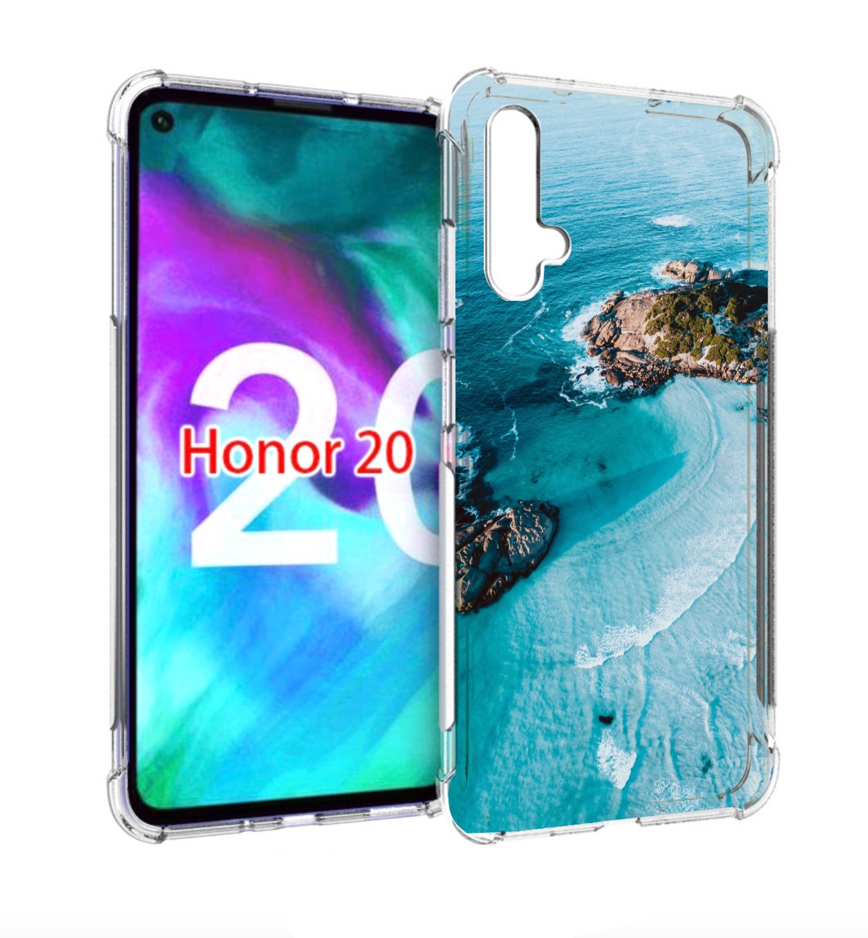 

Чехол бампер MyPads красивый голубой залив для Honor 20, Прозрачный, Tocco