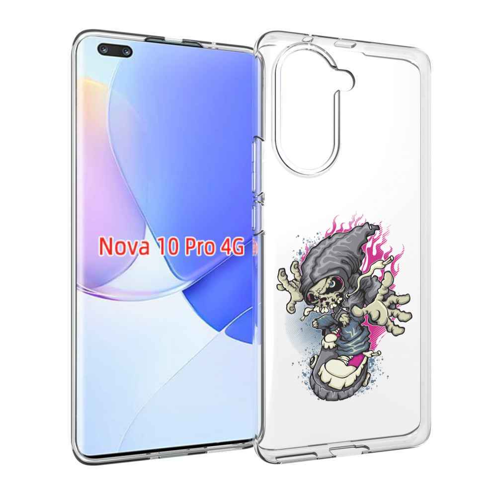 Чехол MyPads нарисованный скелет на скейт борде для Huawei Nova 10 Pro противоударный