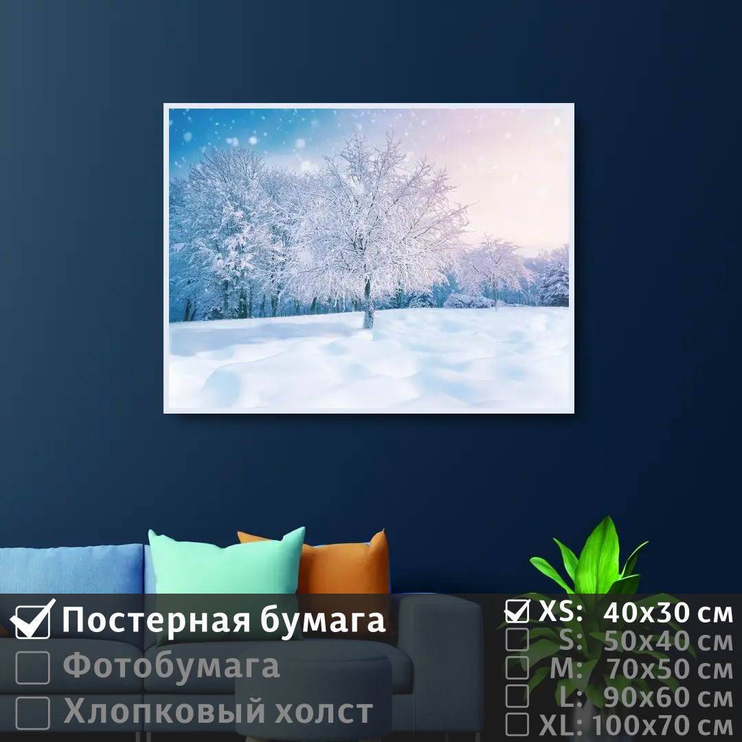 

Постер на стену ПолиЦентр Лес зимний пейзаж 40х30 см, ЛесЗимнийПейзаж