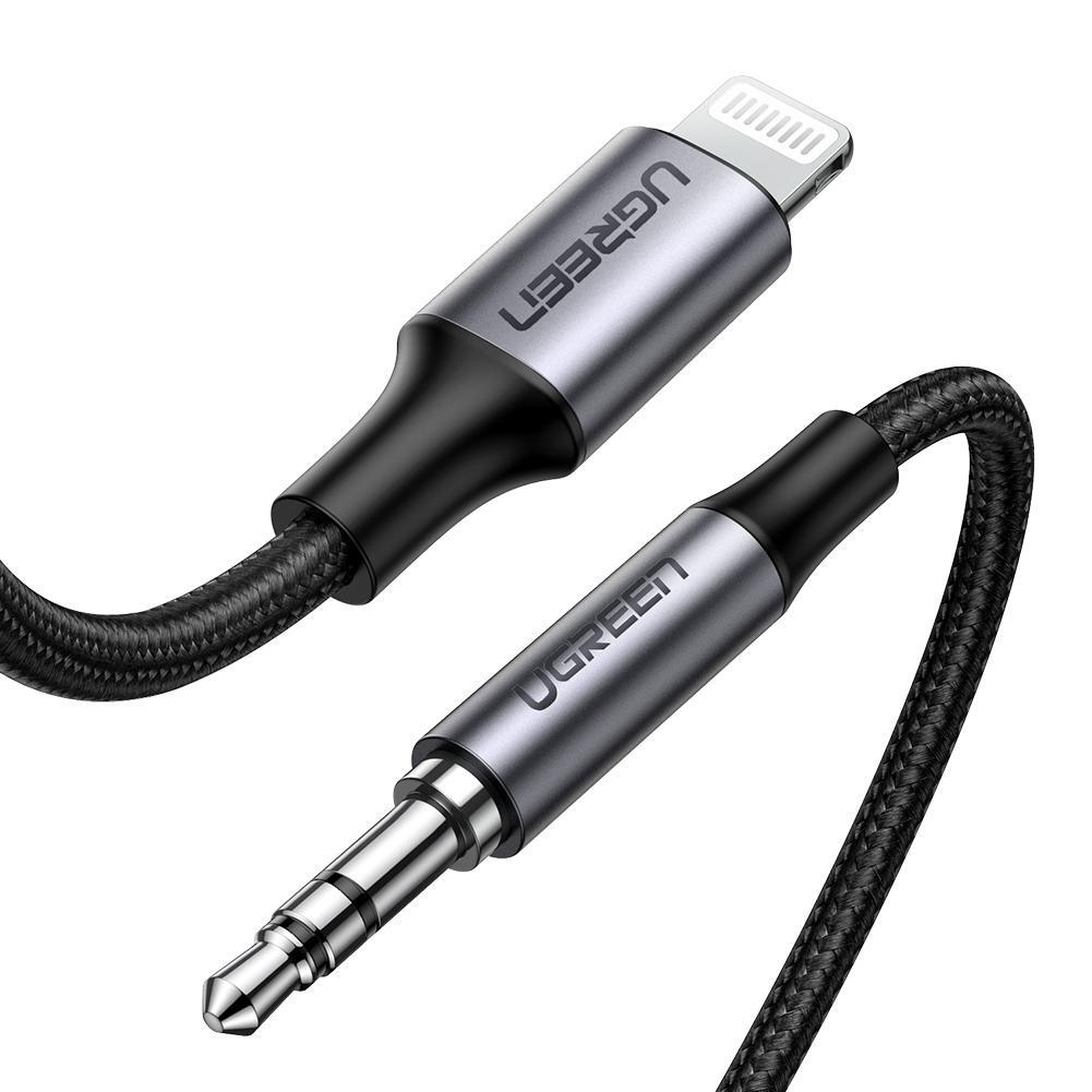 фото Кабель ugreen lightning to 3.5mm aux shell with braided 1m us315 (black) (70509)