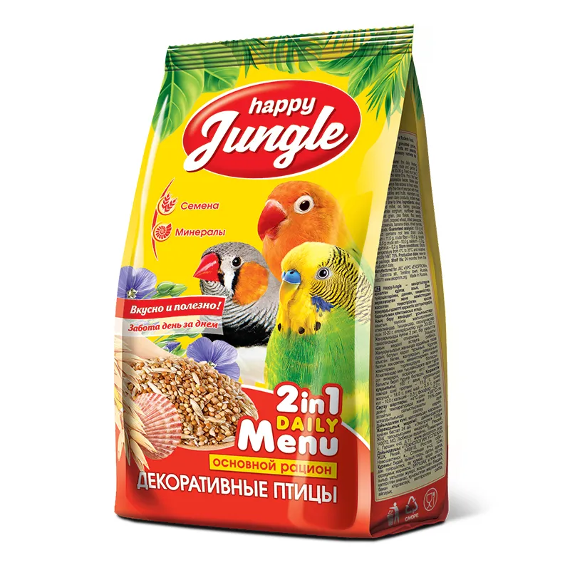 Сухой корм для декоративных птиц Happy Jungle, 3 шт по 350 г