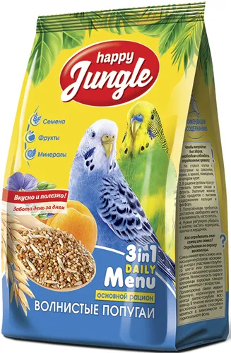 Сухой корм для волнистых попугаев Happy Jungle J102, 6 шт по 500 г
