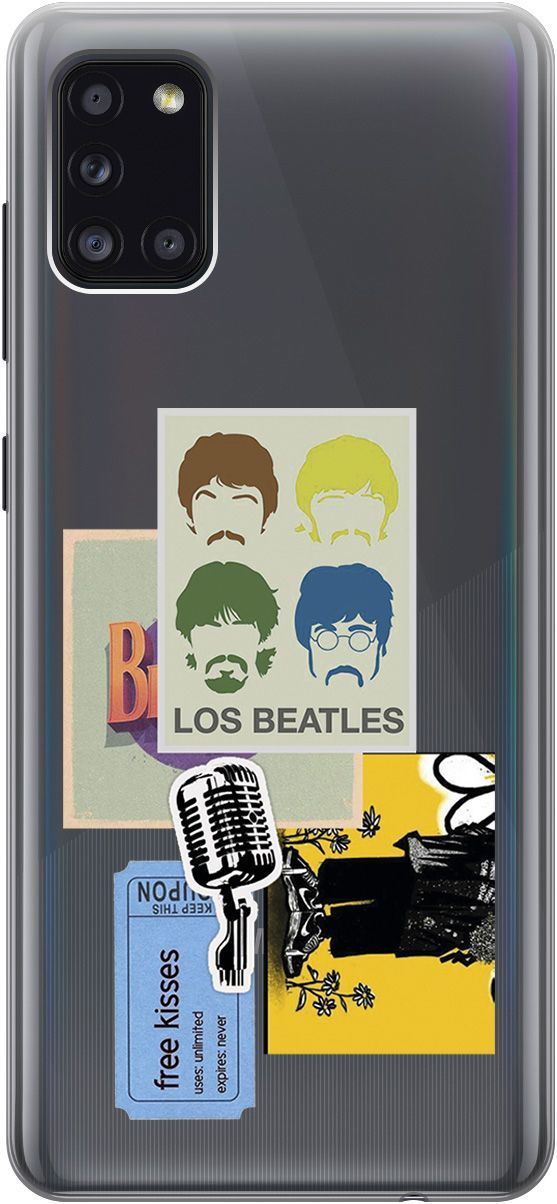 

Чехол на Samsung Galaxy A31 "Beatles Stickers" прозрачный, Прозрачный;бежевый, 5369