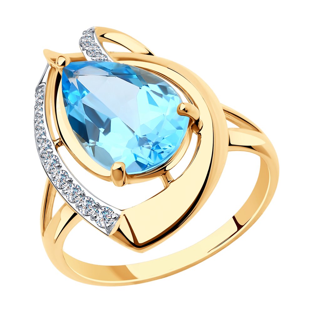 

Кольцо из красного золота р.  Diamant 51-310-00931-1, топаз/фианит, 51-310-00931-1