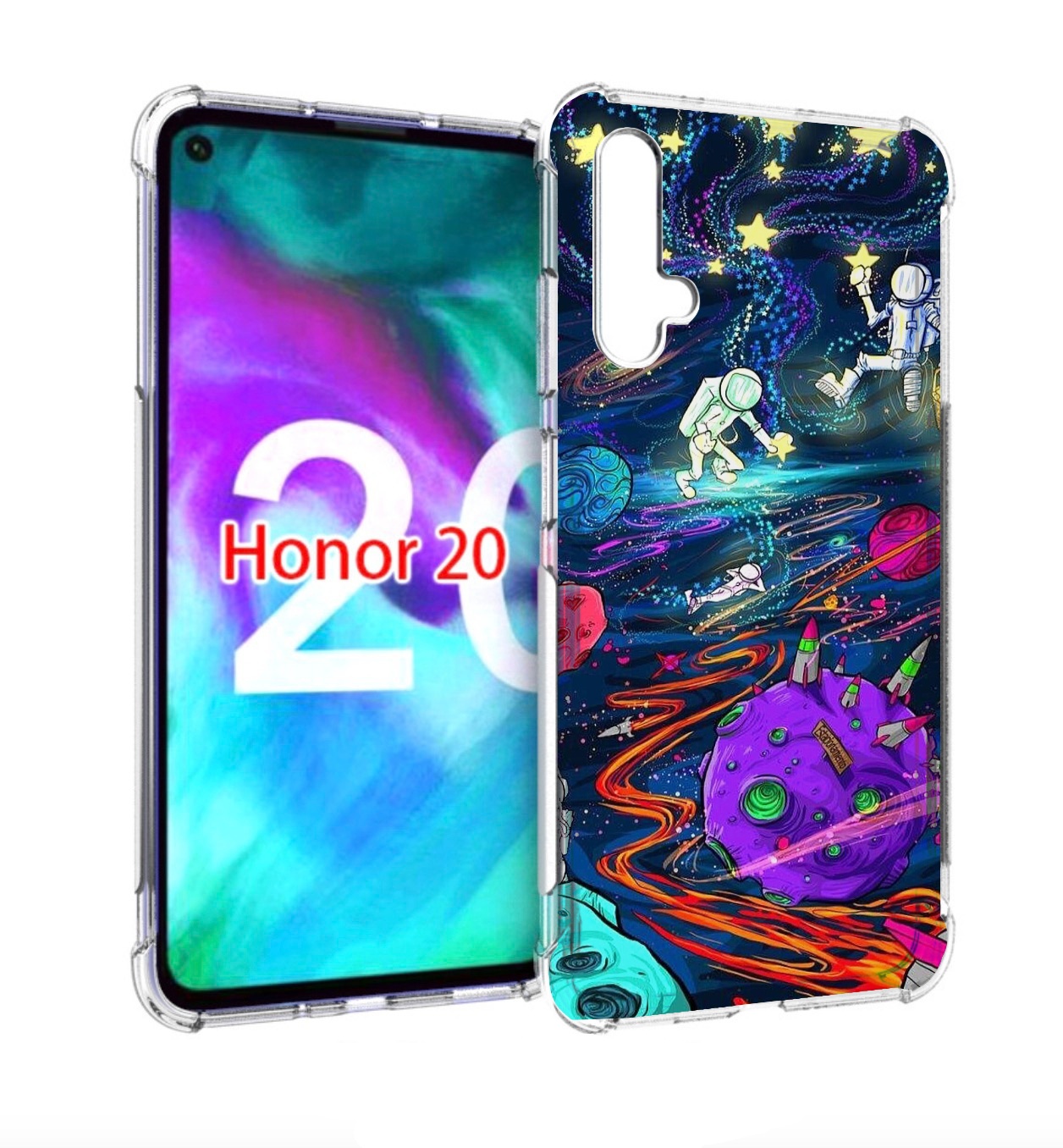 

Чехол бампер MyPads красочный космос для Honor 20, Прозрачный, Tocco