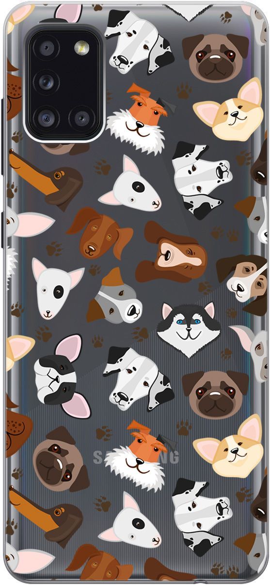 

Силиконовый чехол на Samsung Galaxy A31 "Dogs Pattern" прозрачный, Прозрачный;коричневый, 5369
