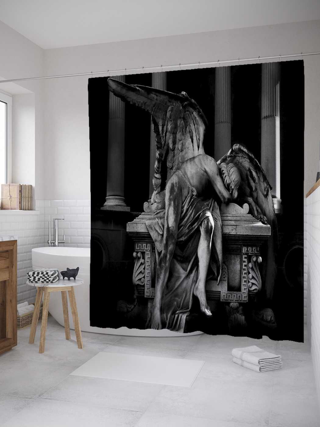 фото Штора для ванной joyarty "падший ангел" из сатена, 180х200 см с крючками