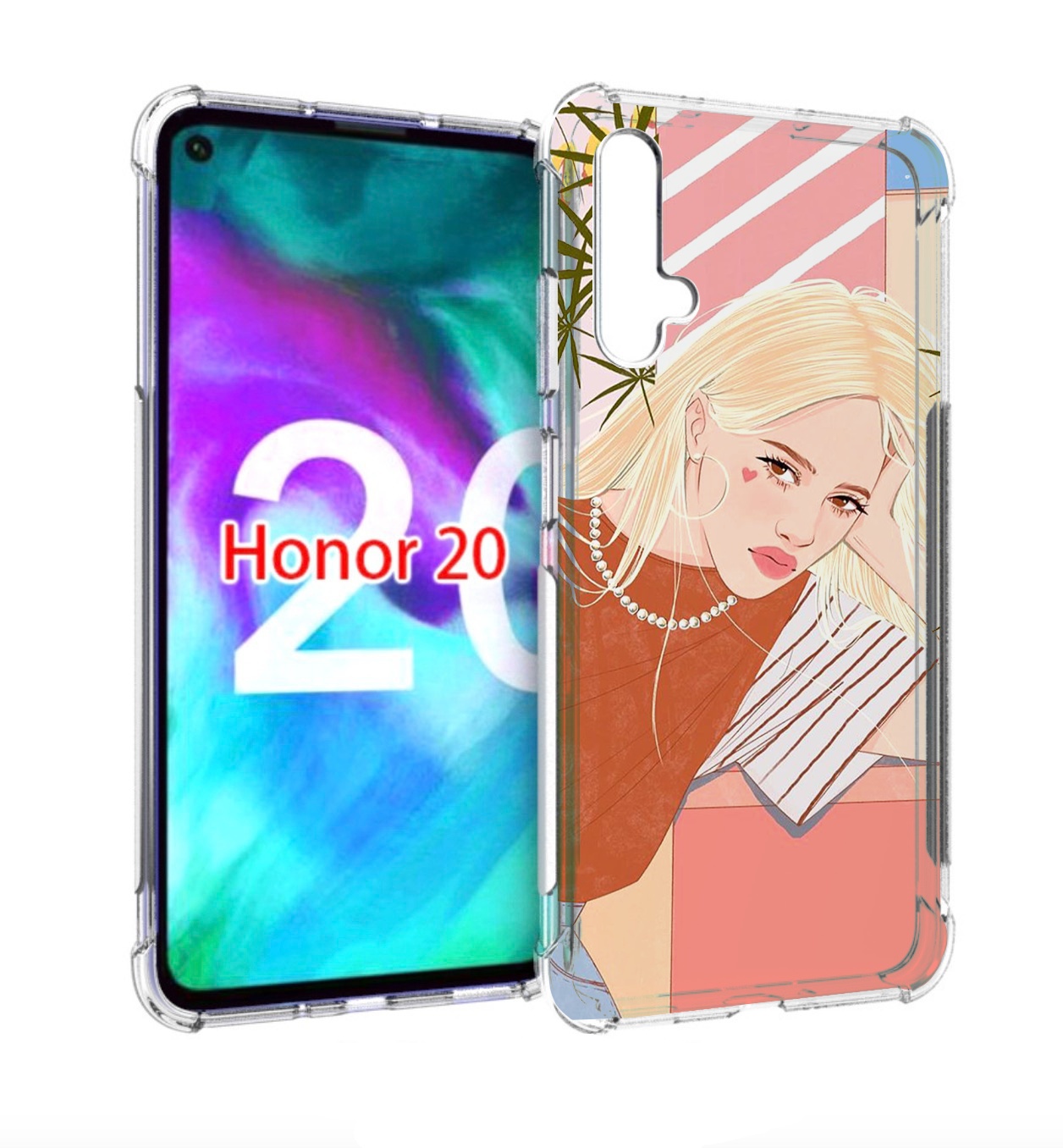 

Чехол бампер MyPads летняя-девочка женский для Honor 20, Прозрачный, Tocco
