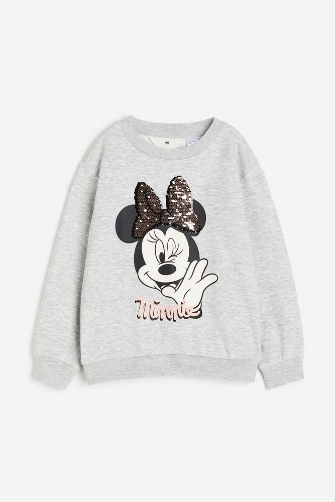

Свитшот детский H&M 1137073, Светло-серый меланж, Минни Маус, 134, 1137073