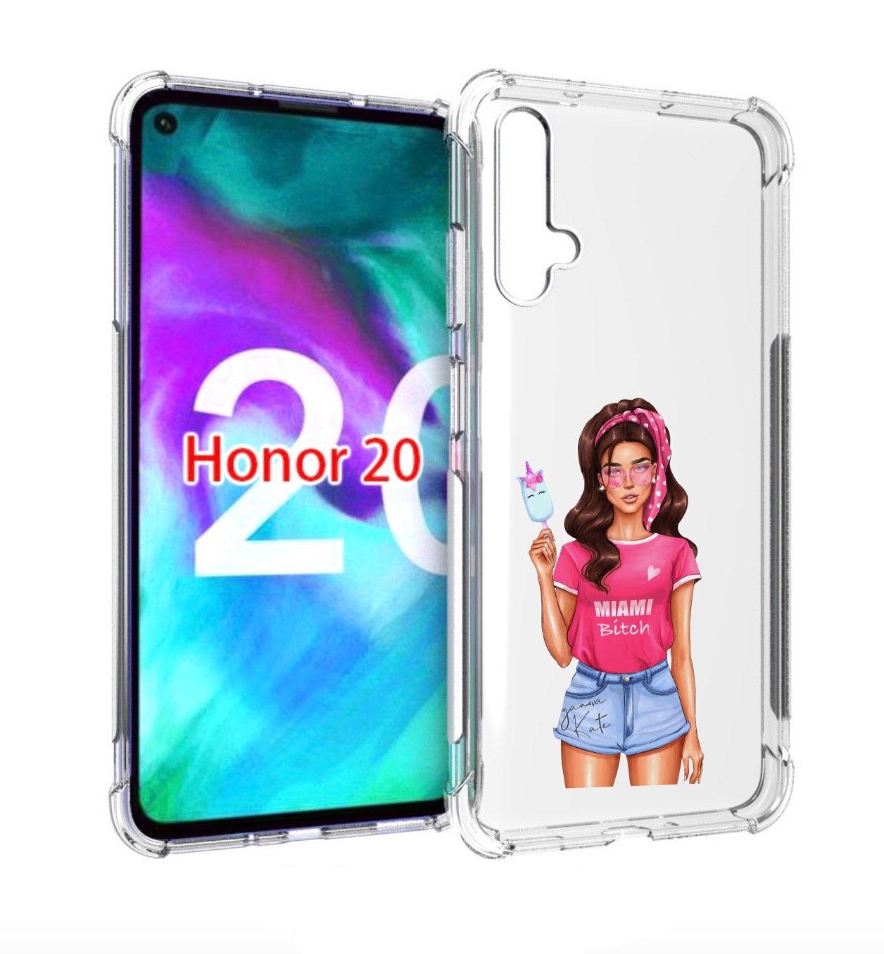 

Чехол бампер MyPads майами-битч женский для Honor 20 Honor, Прозрачный, Tocco