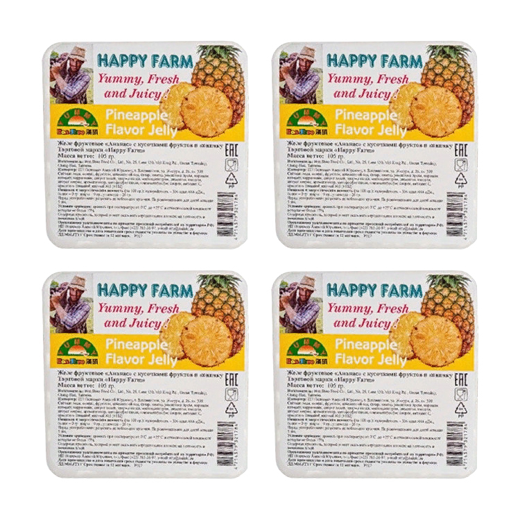 

Желе фруктовое Ананас с фруктами и конняку Happy Farm 4 шт. по 105 г)