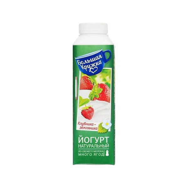

Йогурт питьевой Большая Кружка с клубникой 2,5% БЗМЖ 500 г