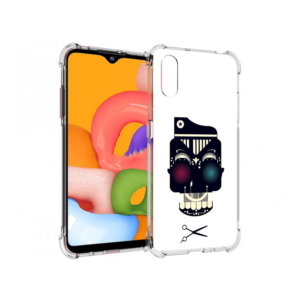 

Чехол MyPads Tocco для Samsung Galaxy A01 черно белый скелет с яркими глазами, Прозрачный, Tocco