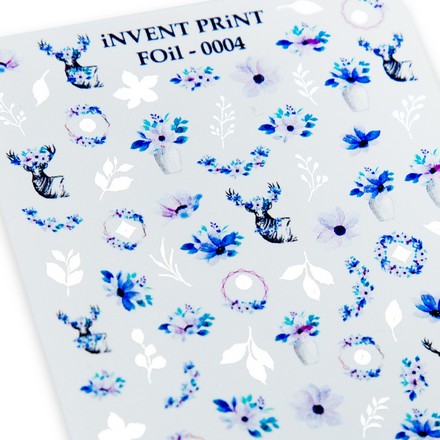

Набор, iNVENT PRiNT, Фольгированный слайдер «Цветы. Веточки. Листья» №FOiL-004, 3 шт., Голубой