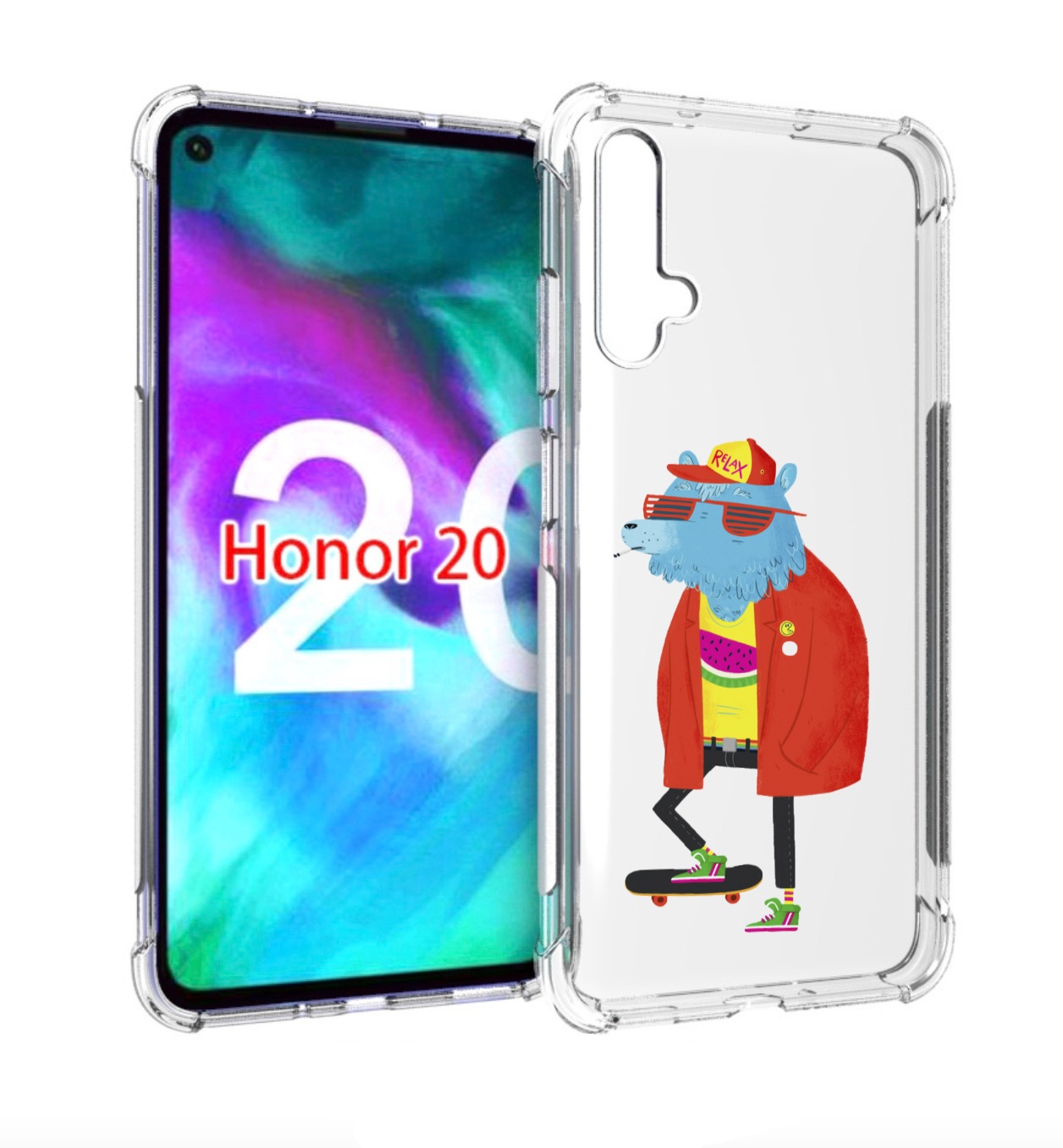 

Чехол бампер MyPads медведь на скейте для Honor 20, Прозрачный, Tocco