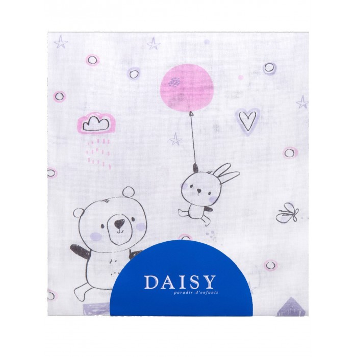 

Пеленка хлопковая Daisy Мишка с шариком розовая, 75х120 см, Белый