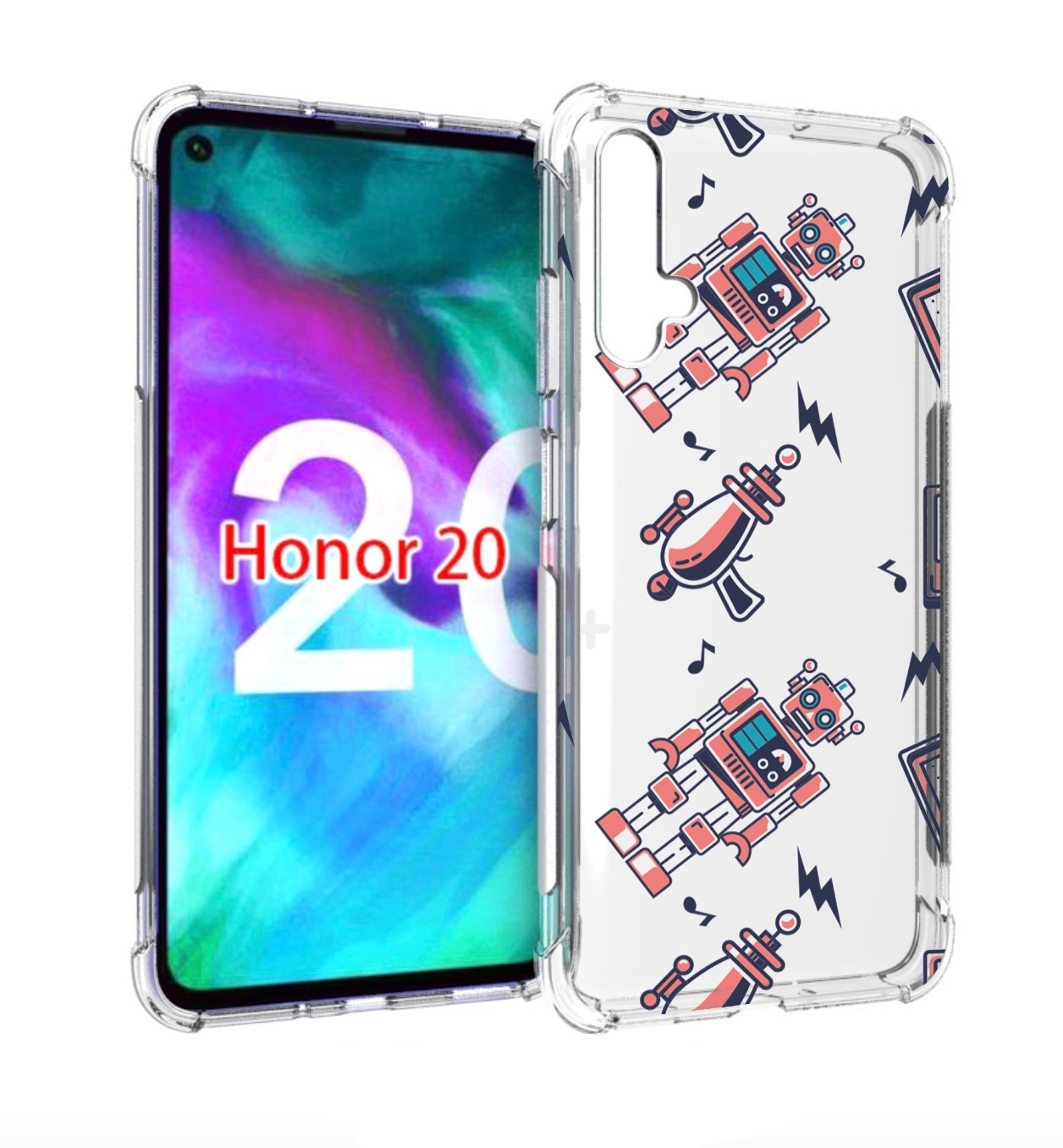 

Чехол бампер MyPads мини-роботы для Honor 20, Прозрачный, Tocco