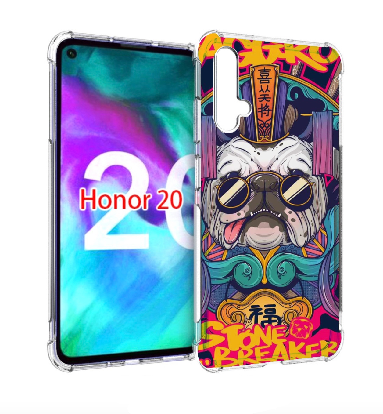 

Чехол бампер MyPads мопс агро яркая для Honor 20, Прозрачный, Tocco