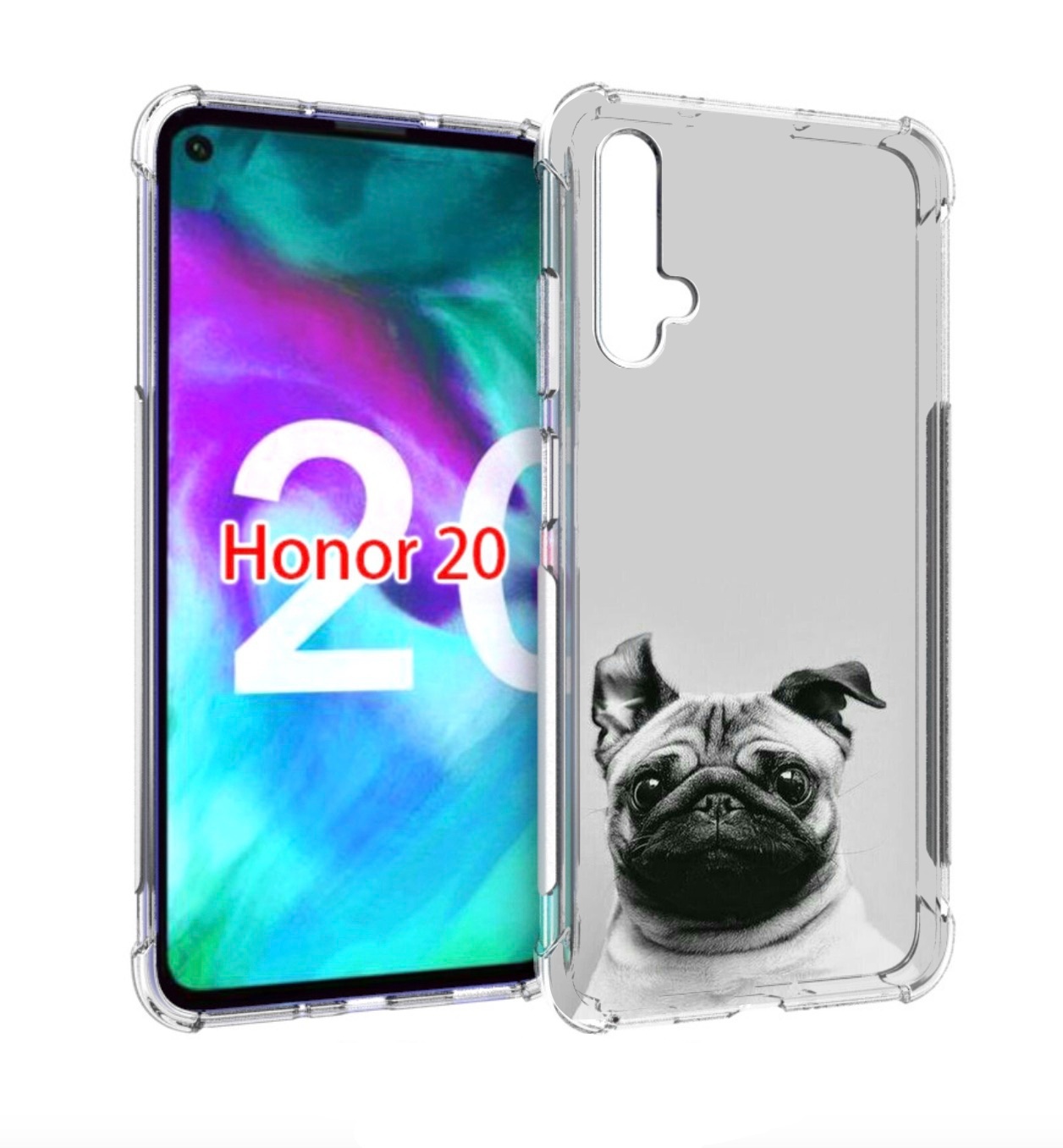 

Чехол бампер MyPads мопс для Honor 20, Прозрачный, Tocco