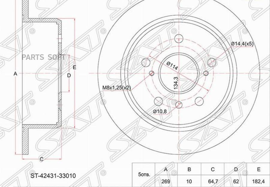 

SAT Диск тормозной зад TOYOTA CAMRY/GRACIA MCV20/21/ SXV20/ SXV1/ SV32/33/WINDOM MCV2