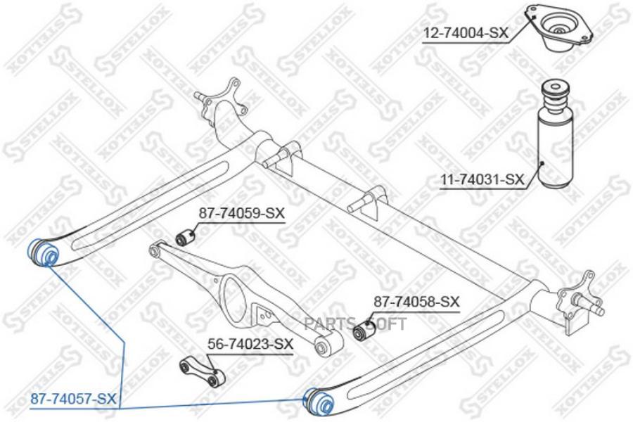 

87-74057-sx_сайлентблок зад. балки nissan almera/tino n16/v10m 00>