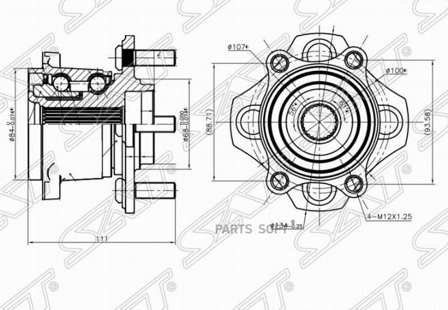 

SAT Ступичный узел задн. NISSAN AD/SYLPHY/CUBE/MARCH/NOTE/TIIDA/WINGROAD 4WD 05-