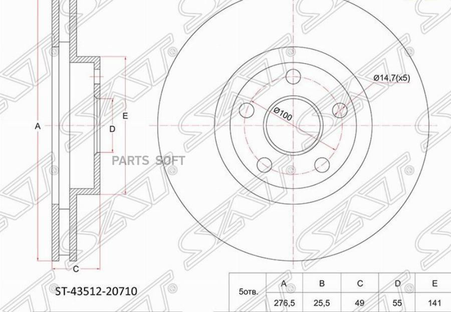 

SAT Диск тормозной перед TOYOTA PREMIO/ALLION/CALDINA ZZT/AZT24/VOLTZ/MATRIX ZZE13/CELICA