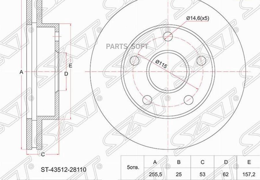 

SAT Диск тормозной перед TOYOTA TOWN/LITE ACE NOAH 4WD CR5#/SR50/ESTIMA CXR1#/2# TCR1#/2#