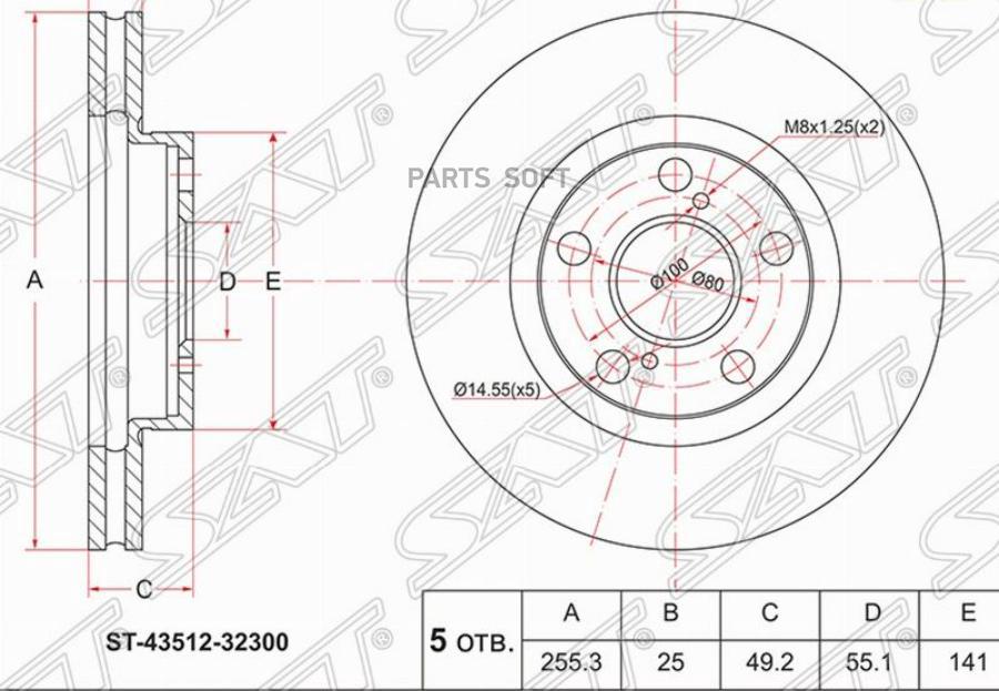 

SAT Диск тормозной перед TOYOTA ARDEO/OPA/PREMIO/ALLION/CORONA ZZV50/ZT240/CT10/ZZT230
