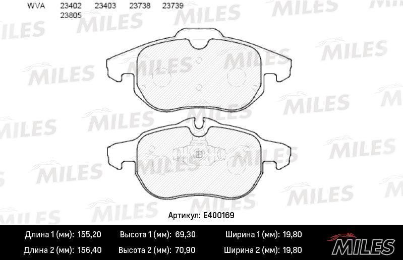 

Тормозные колодки Miles дисковые e400169