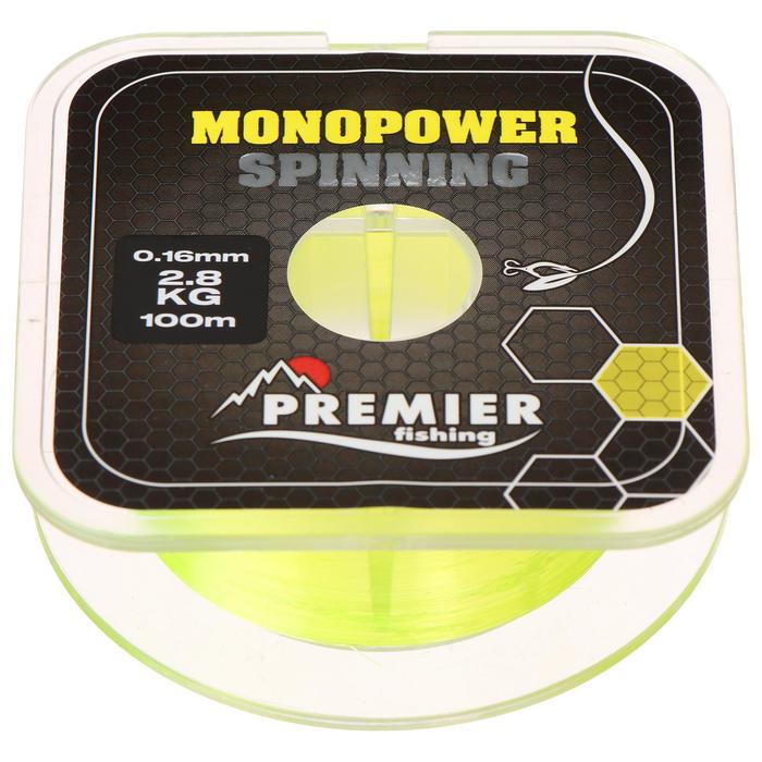 Леска Premier fishing MONOPOWER Spinning, f. yellow, 0,16 мм/100 м