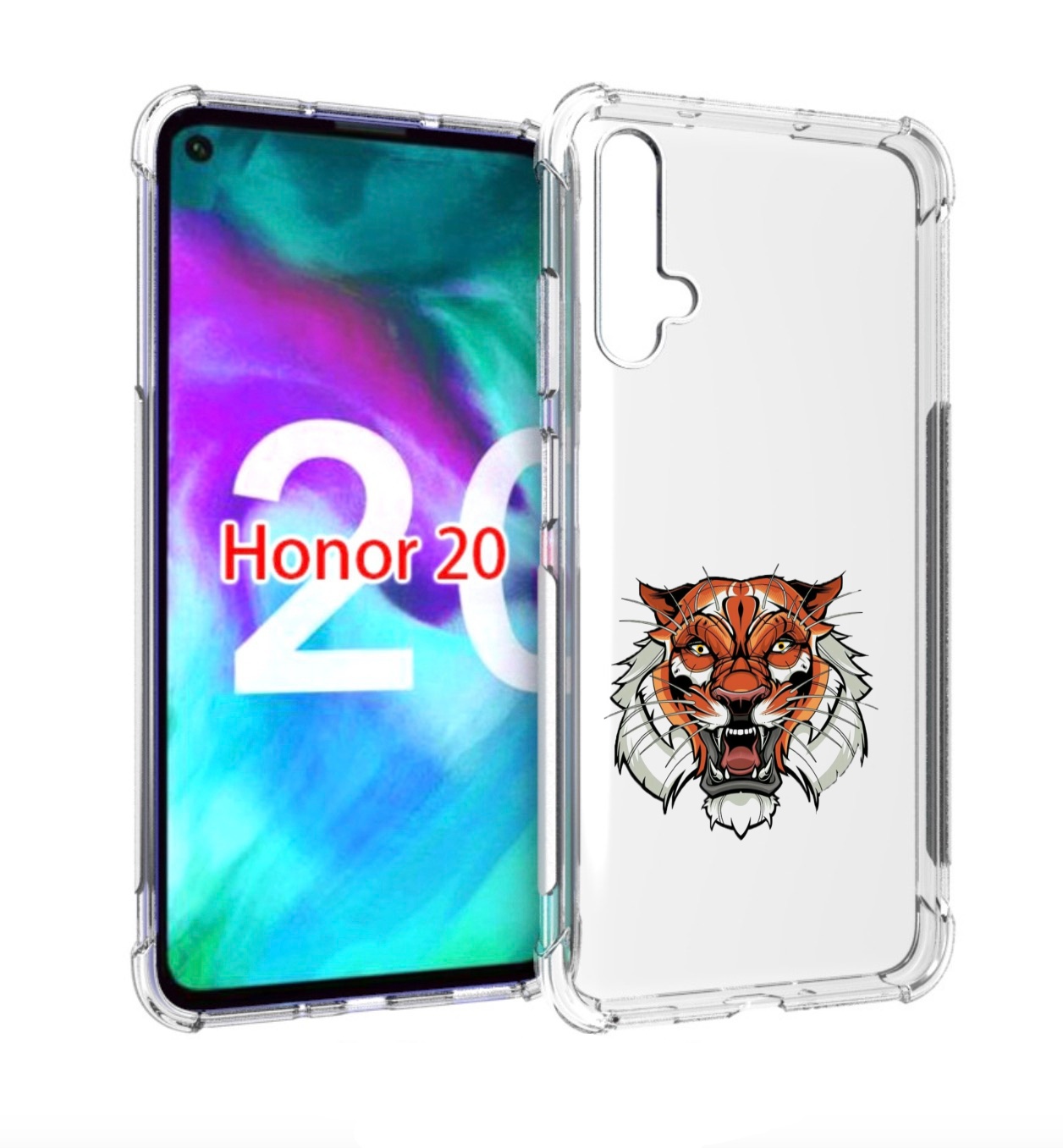 

Чехол бампер MyPads оранжевый седой тигр для Honor 20 Honor, Прозрачный, Tocco